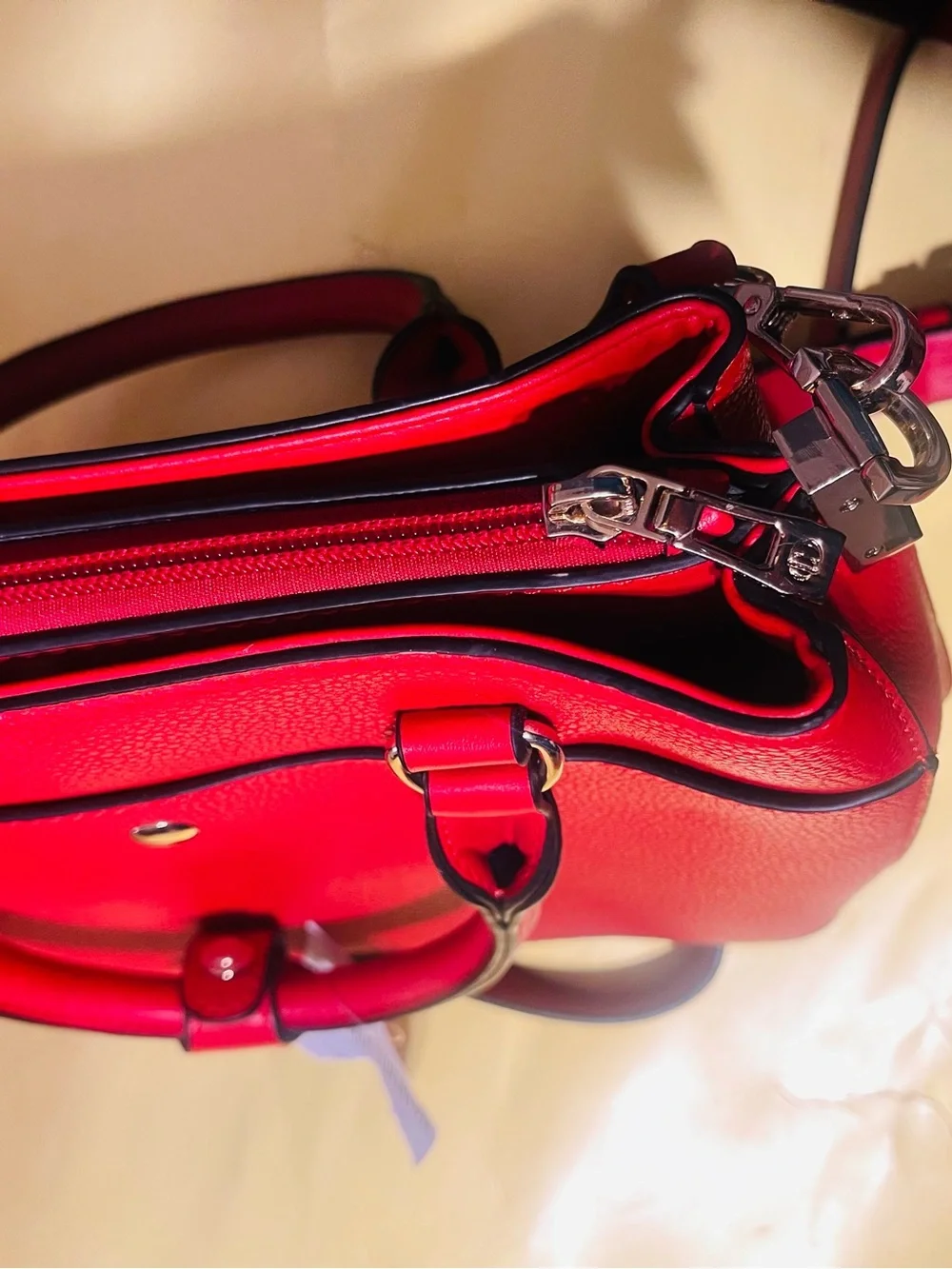 CÉLINE DION Red Pearl-Embellished Leather Satchel